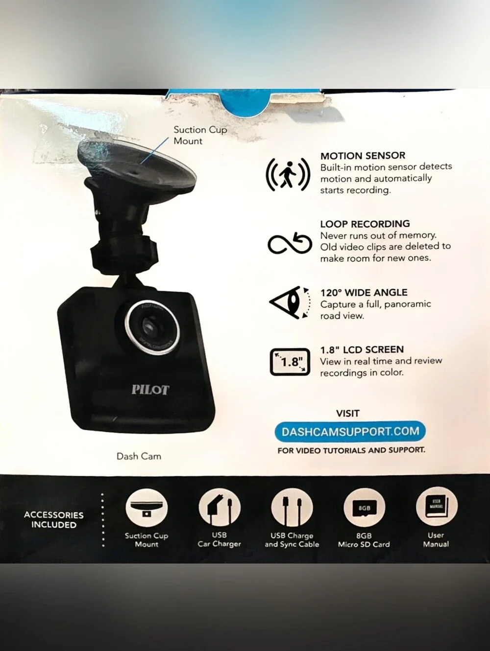 720P Black Dash Cam with 8GB Micro SD